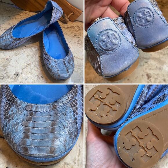TORY BURCH Eddie Watersnake Light Blue Snake Ballet Flats Size sz 5.5 M - Picture 1 of 13